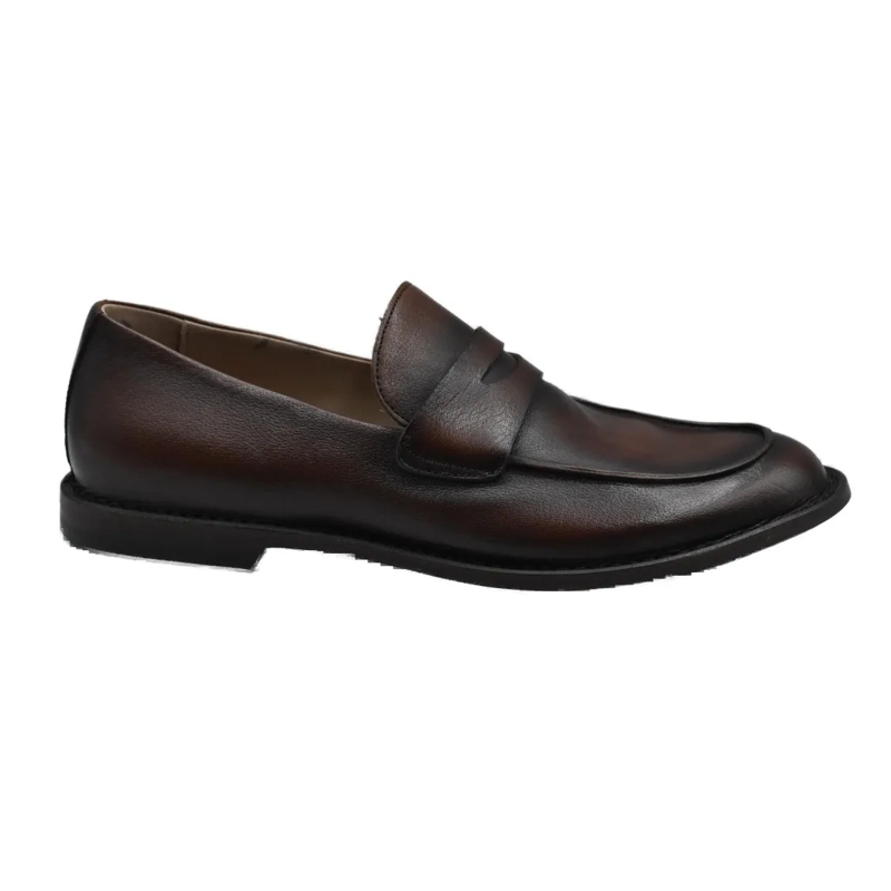 Pantanetti Mocassin Polished Brown Leather Loafers Brown