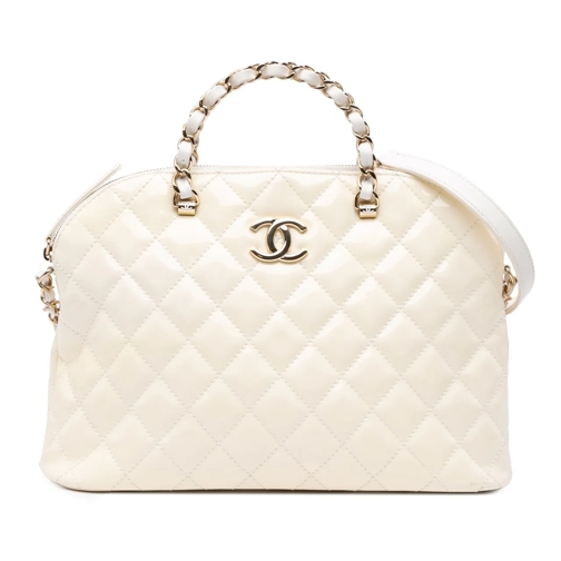 Chanel Shopper 2021-2024 Small Quilted Patent Shiny Coco Dome Sho weiß