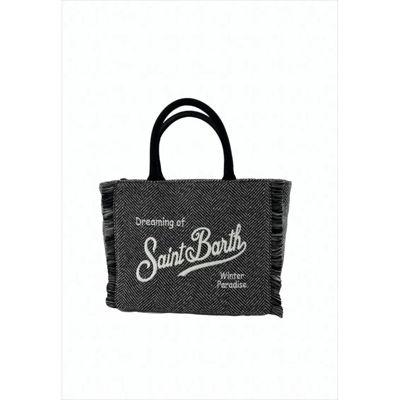 Mc2 Saint Barth Draagtas Herringbone Wool Effect Colette Handbag White