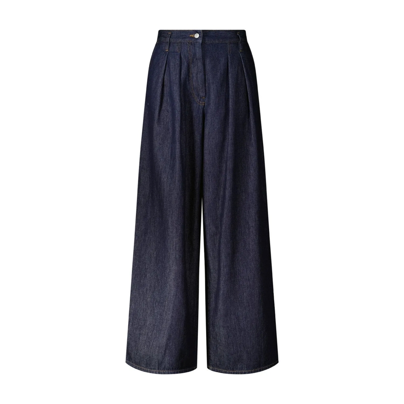 Dries Van Noten  High-Waist Wide-Leg Denim Trousers With Pleated Fr Blue(Image 2)