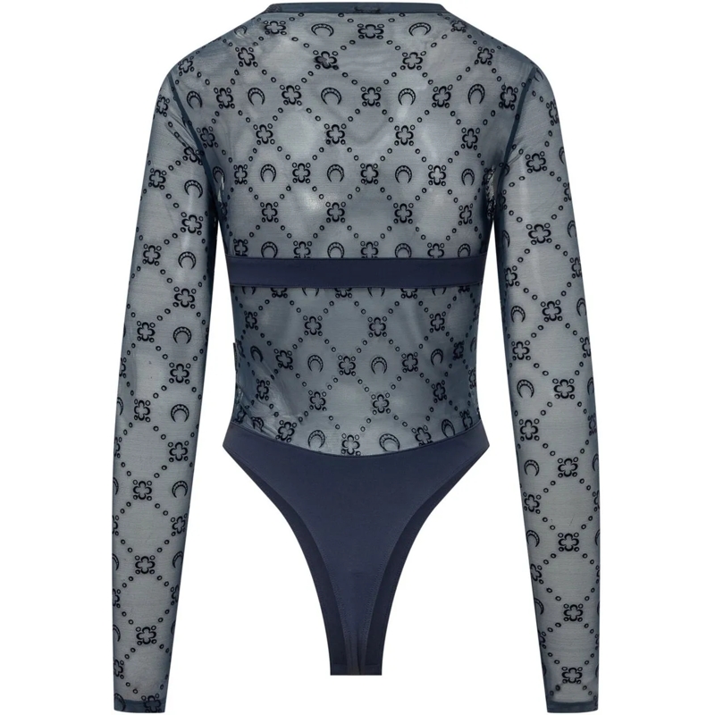 Marine Serre Combinaison Body a Maniche Lunghe in Tulle Ricamato blau(Image 2)