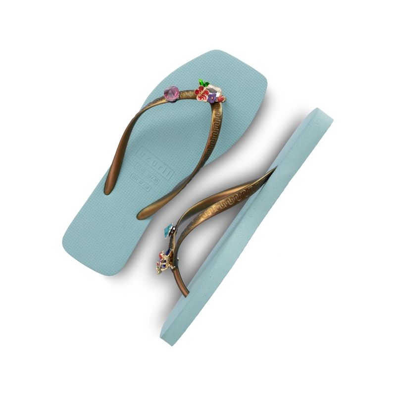 UZURII Flip Flops flip flop Flore Square ocean(Image 4)