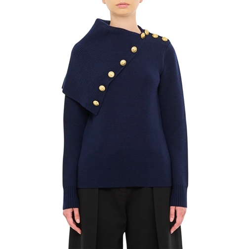 Paco Rabanne Pullover Asymmetric Neck Wool Pullover Blue