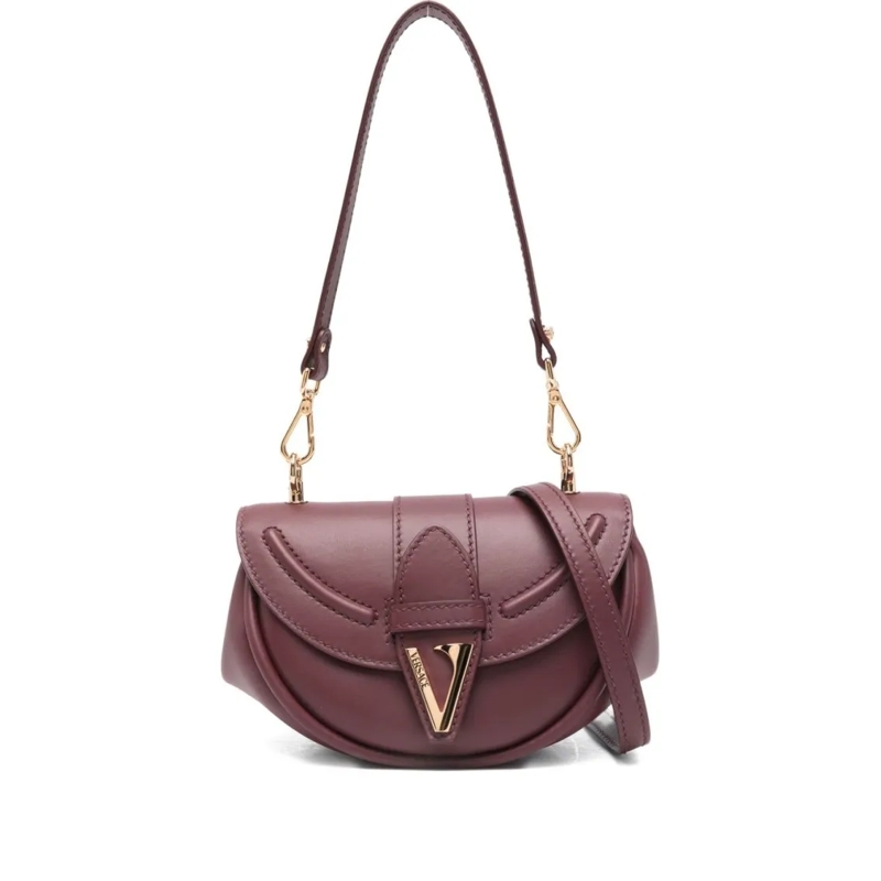 Versace Schultertasche Curved Burgundy Leather Bag Grey