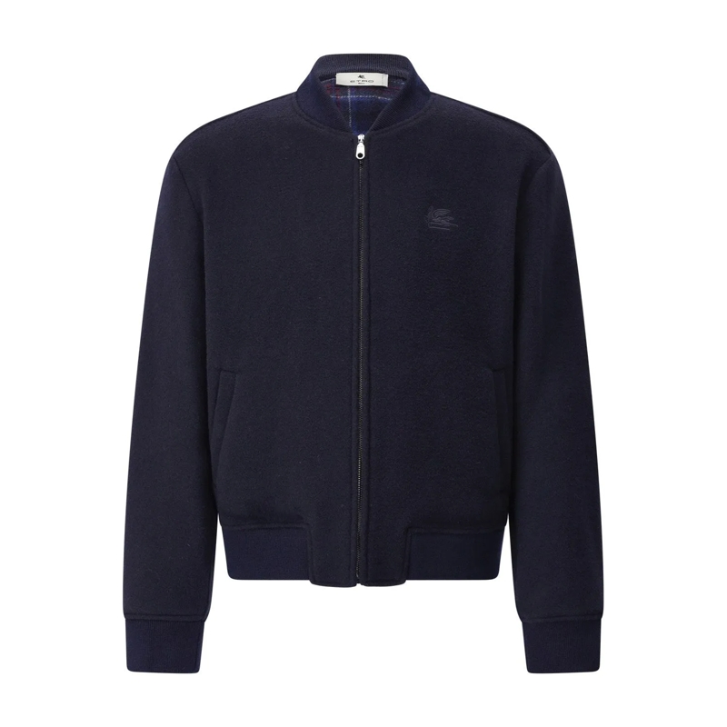 Etro Veste de transition Blouson aus Woll-Mix Dunkelblau