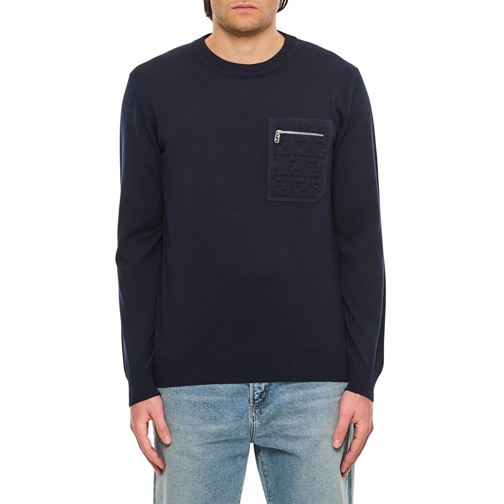 Fendi Pullover Classic Crew Neck Sweater Blue