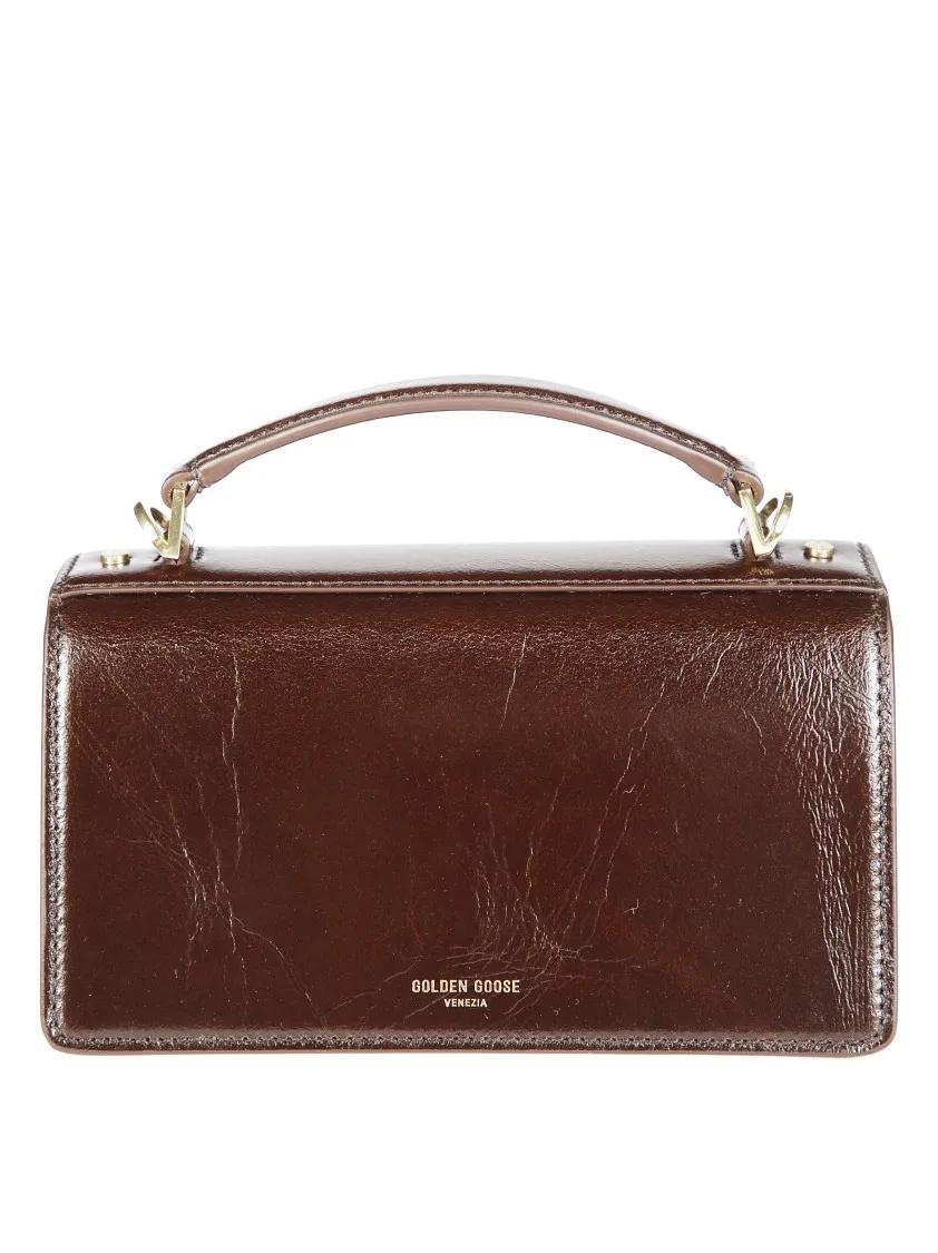 Golden Goose Hobo bags Structured Shiny Brown Handbag With Gold-Tone Hard in bruin