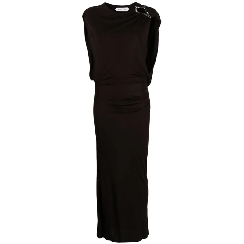 Lanvin  Coffee Brown Jersey Maxi Dress Black