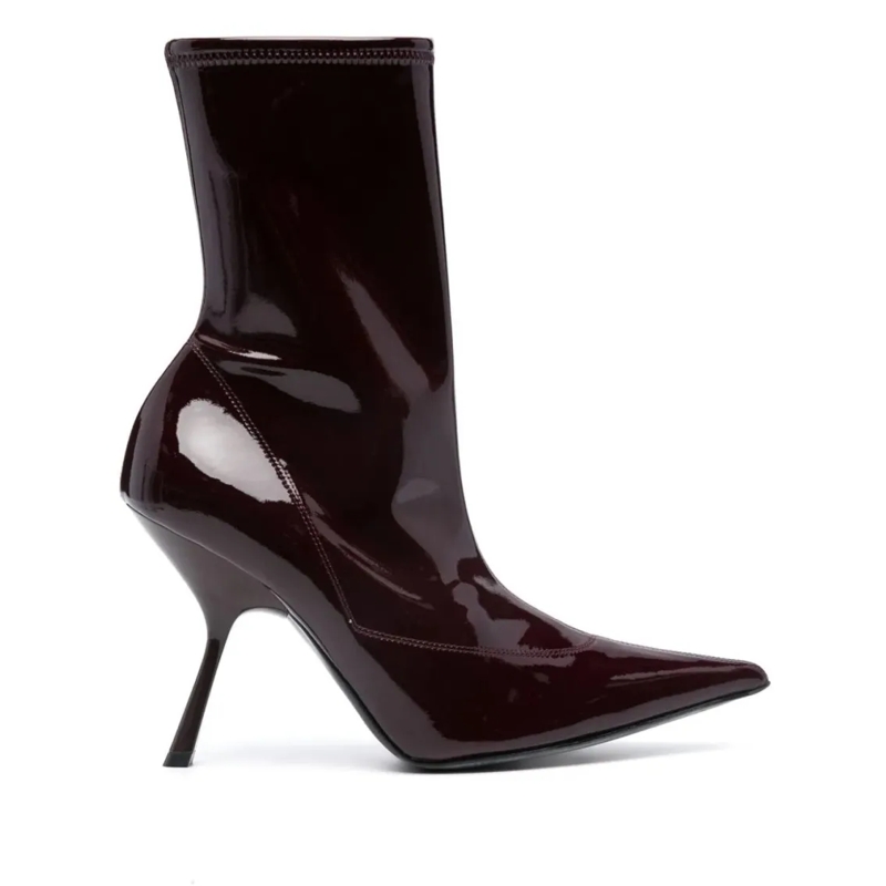 sergio rossi Bottes High-Shine Blood Red Pointed-Toe Boots Black