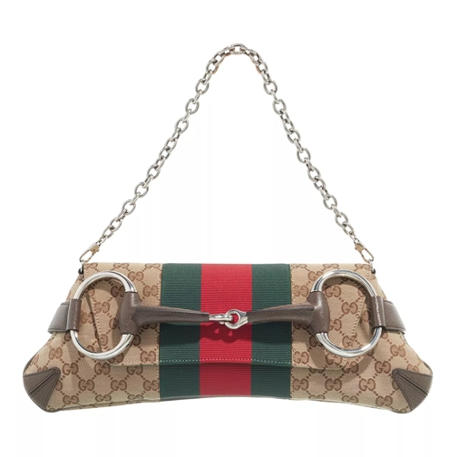 Gucci Horsebit Chain Medium Shoulder Bag Beige and Ebony Axelremsväska