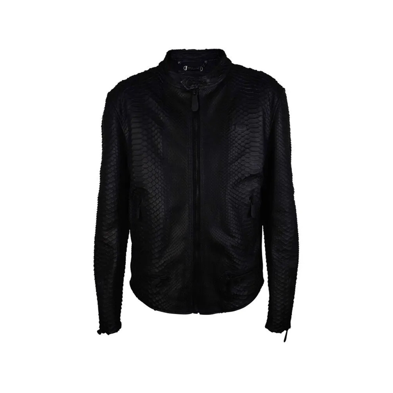 Philipp Plein Leren jas Textured Python Leather Biker Jacket Black