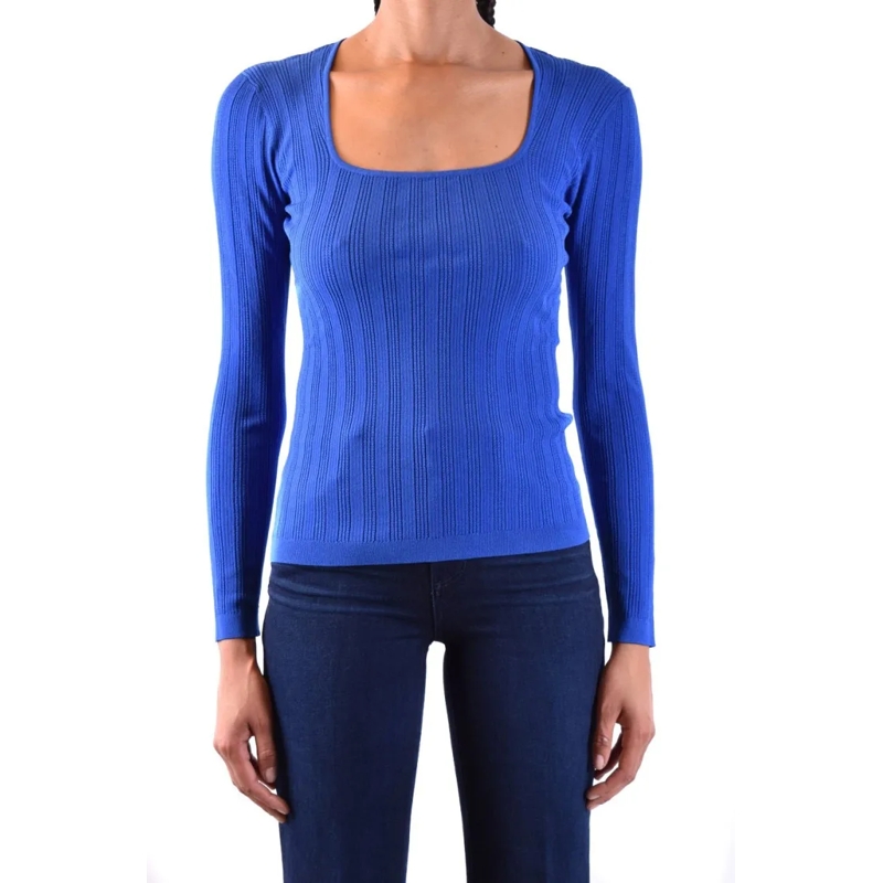 Diane von Furstenberg Langärmeliges Oberteil Ribbed Fitted Long-Sleeved Top With Square Necklin Blue