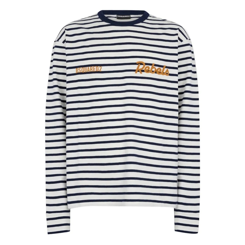 Dsquared2 Top met lange mouwen Long-Sleeved Crew Neck Shirt With 'Rebels' Graphic Grey