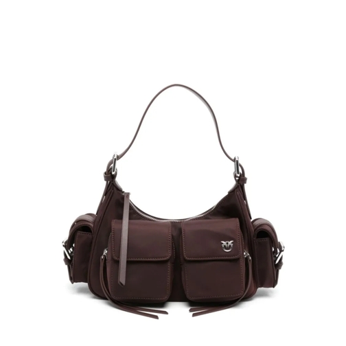 PINKO Crossbody Bag Brown Recycled Nylon Multi-Pocket Bag Brown