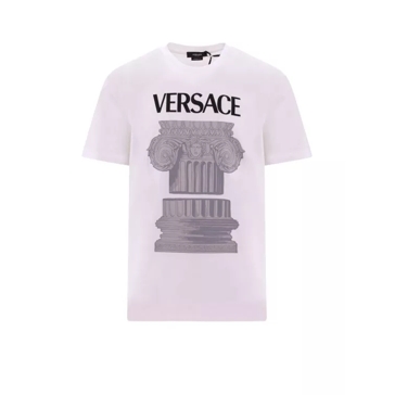 Versace Cotton T Shirt With The Column Print On The Front White