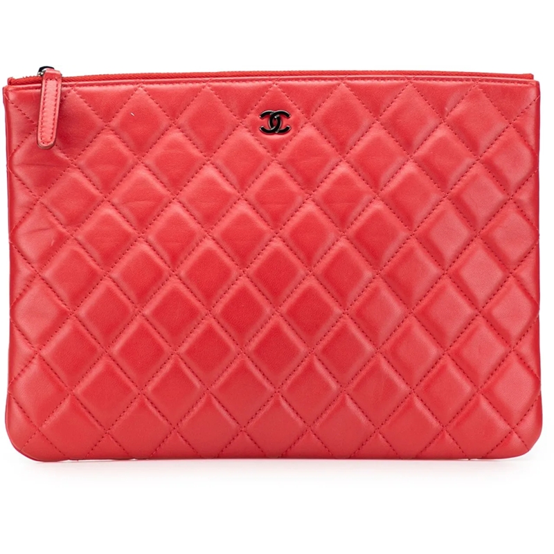 Chanel Pochette Medium Quilted Lambskin O Case Clutch rot