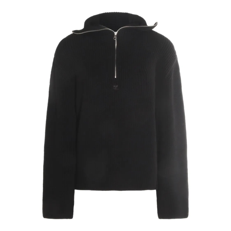 Courrèges Trui Ribbed Black Knitted Sweater With Half-Zip Closure Black
