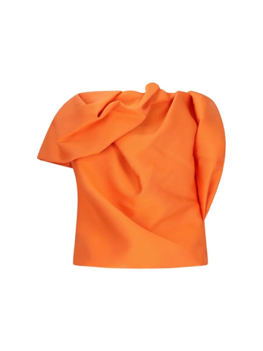 Thumbnail - Dries Van Noten - Draped Top In Orange Fabric Draped Design - Größe 38 - orange