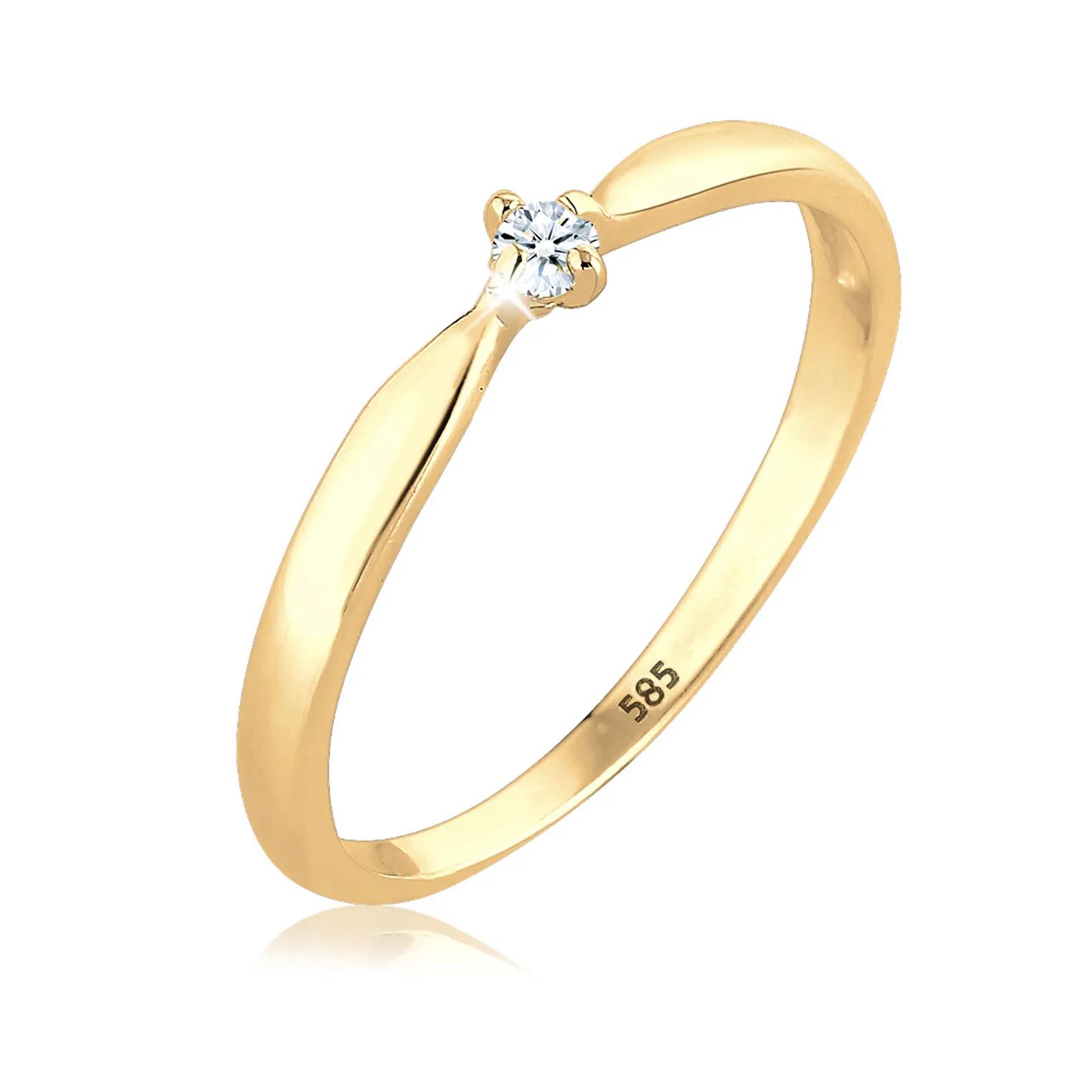 Elli Ringe - Ring Verlobung Welle Diamant (0.03 ct.) 585 Gelbgo - Gr. 52 MM - in Gold - für Damen