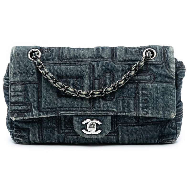 Chanel Schultertasche Medium Embroidered Denim Perfume Bottle Single Fla blau