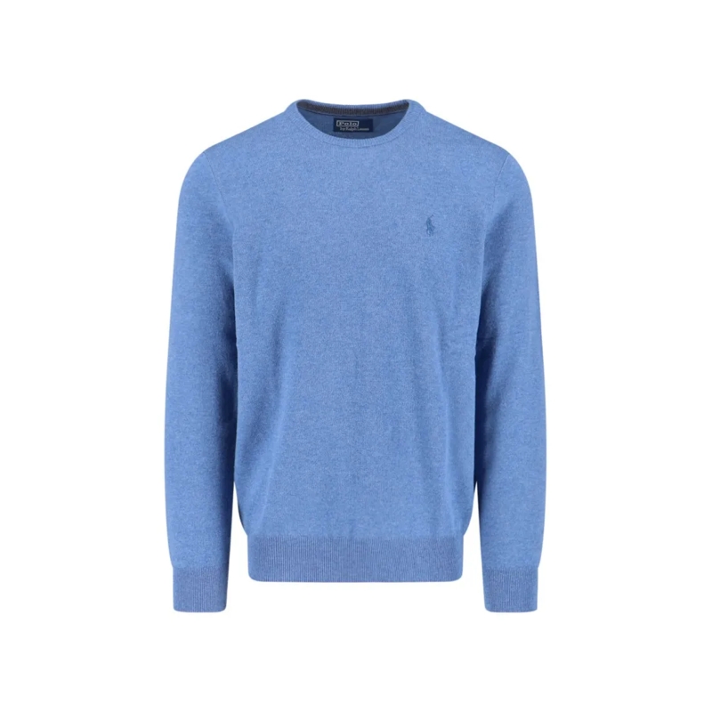 Polo Ralph Lauren Pullover Crewneck Sweater With Ribbed Cuffs And Subtle Embr Blue