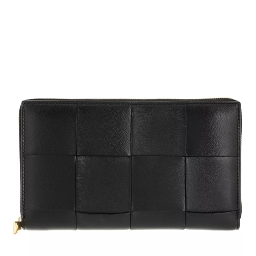 Bottega Veneta Zip Around Wallet Leather Black Portemonnaie mit Zip-Around-Reißverschluss