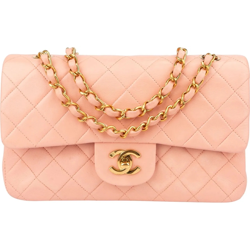 Chanel Sac à bandoulière Chanel Quilted Lambskin 24K Gold Small Double Flap rose