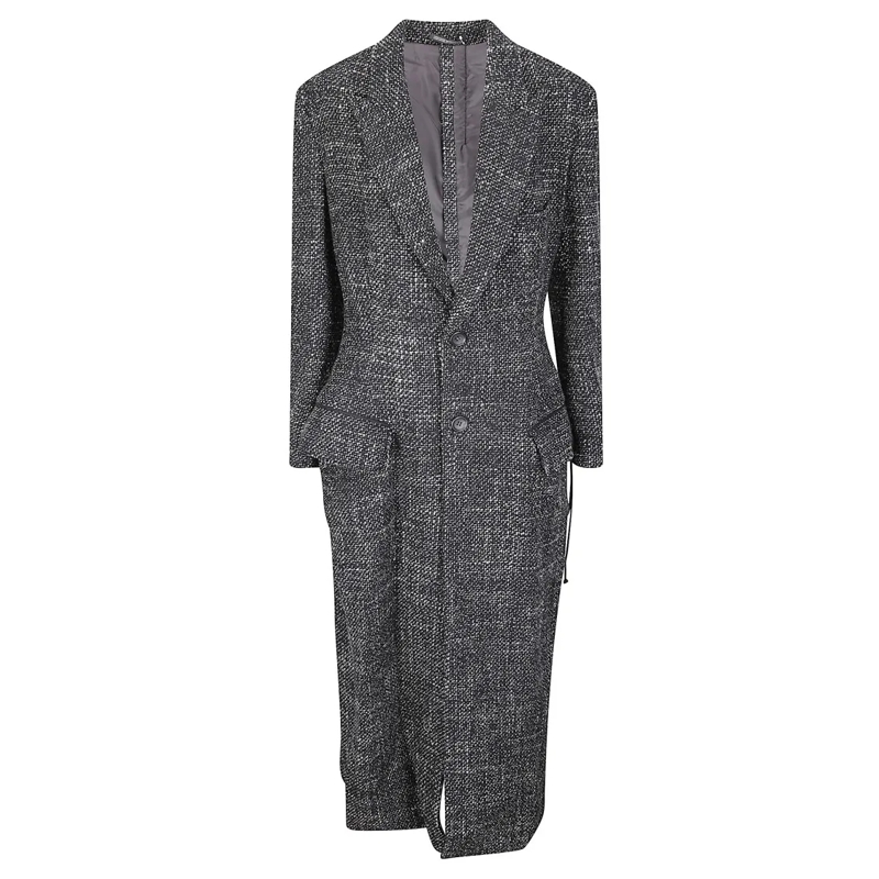 Yohji Yamamoto Overgangsmantel Back Lace Coat With Handwoven Tweed And Unique Lac Black