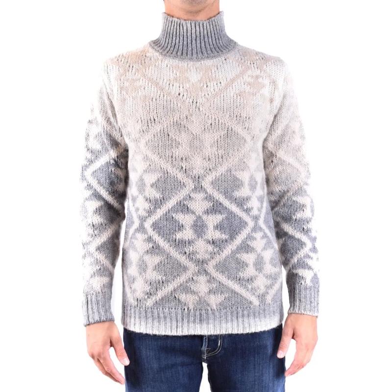 Dondup Pull Multicolor Knit Sweater With Ribbed Turtleneck White