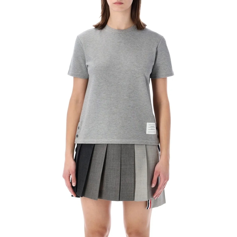 Thom Browne T-shirt Refined Piqué T-Shirt With Grosgrain Details Grey