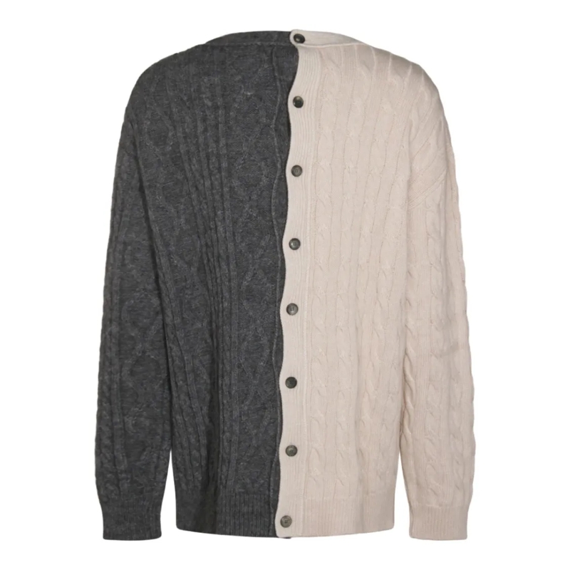 Moschino Vest Two-Tone Cable Knit Cardigan With V-Neckline Grey