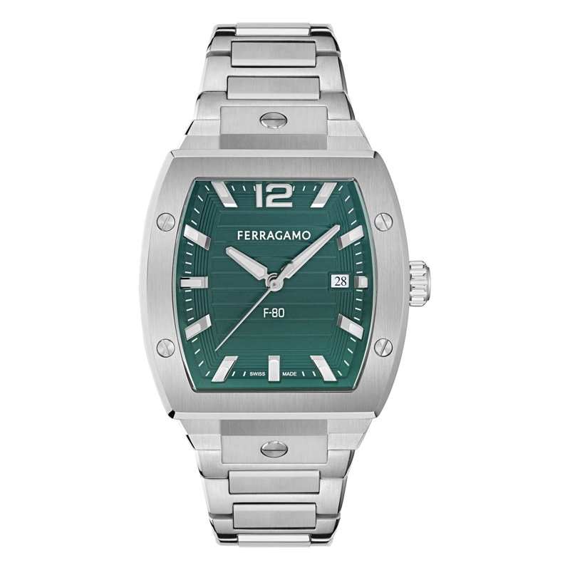 Salvatore Ferragamo Quarzuhr Quarz-Analoguhr F-80 Tonneau silber