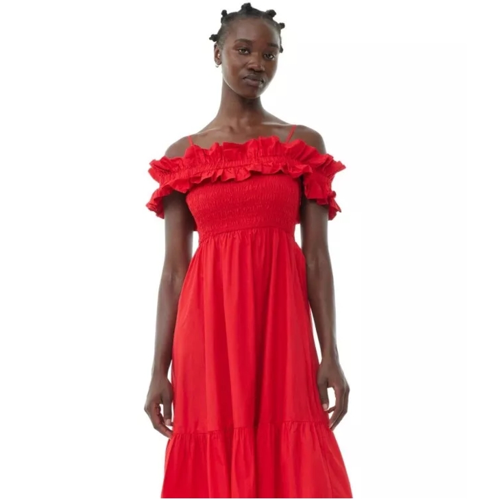 GANNI Red Smock Dress Red