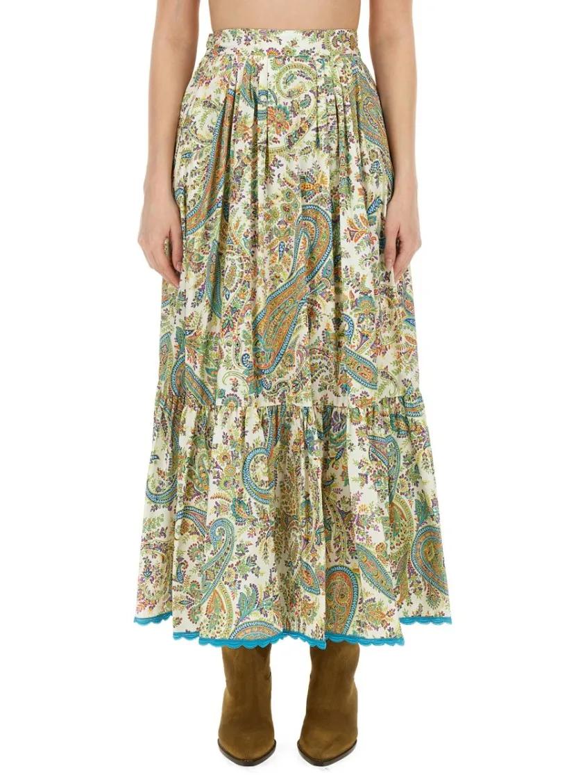 Thumbnail - Etro - Tiered Paisley Print Long Skirt With Ruffled Hems - Größe 40 - grün