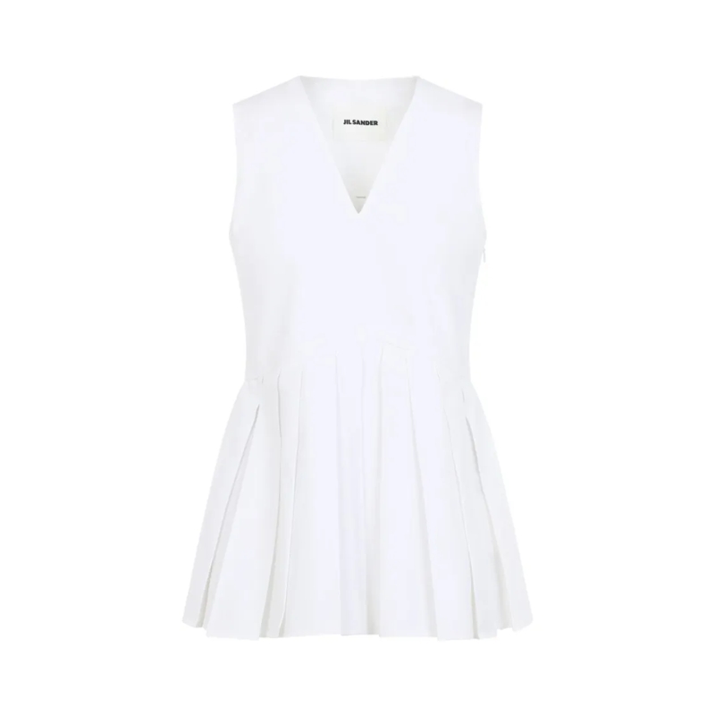 Jil Sander Bluse Structured Sleeveless Top With Deep V-Neckline White