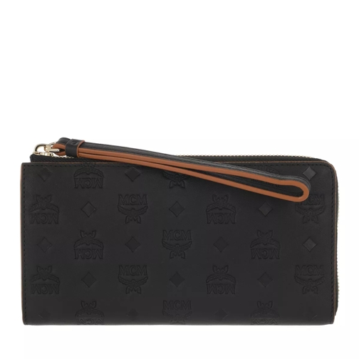 MCM Klara Monogra Leather Zip Wallet Large W Wristlet  Black Continental Wallet-plånbok