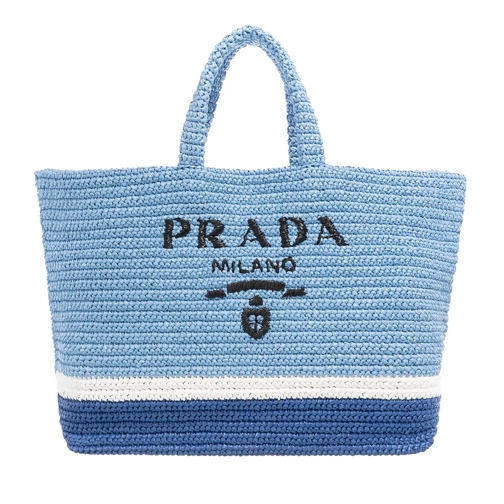 Prada Small Crocheted Tote Bag Blue Rymlig shoppingväska