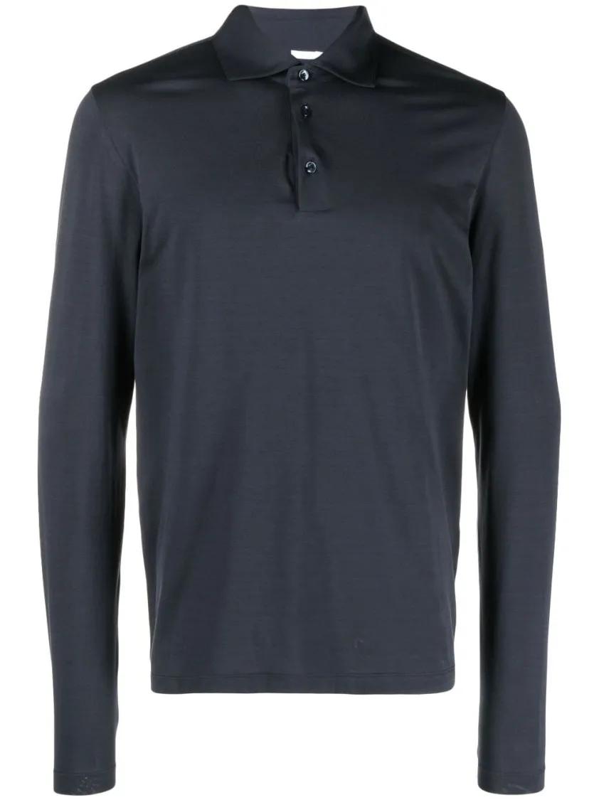 Malo - Tonal Long-Sleeve Polo Shirt - Größe 52 - blau