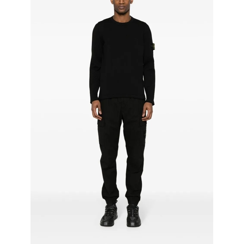 Stone Island Trui Minimalist Black Crew Neck Sweater With Iconic Pat Black