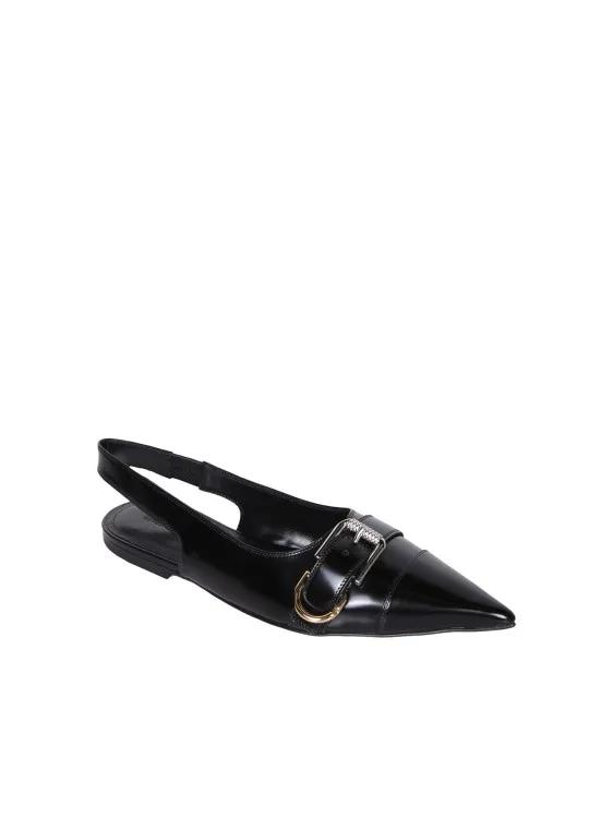 Thumbnail - Glossy Leather Flat Slingbacks With A Sharp Pointe - Gr. 38 (EU) - in Schwarz