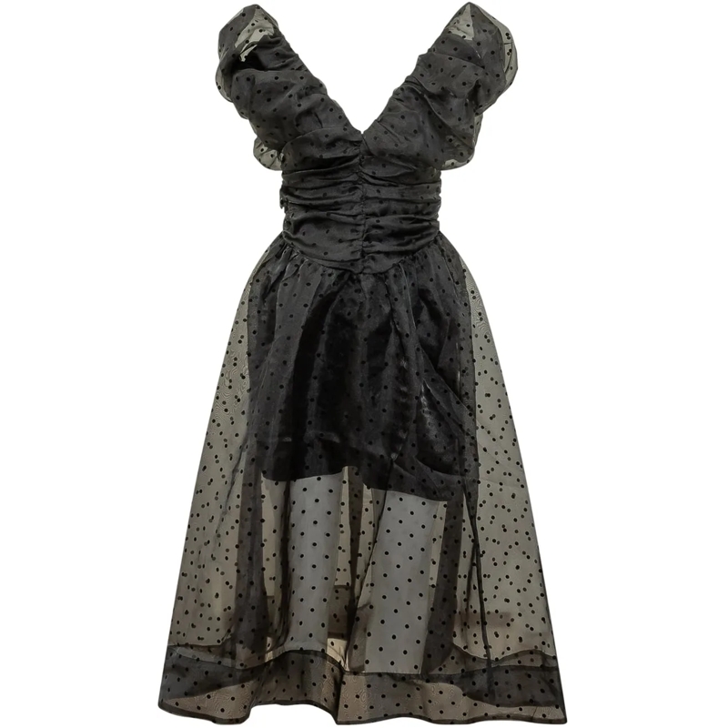 GANNI Maxikleid Abito Lungo Arricciato schwarz
