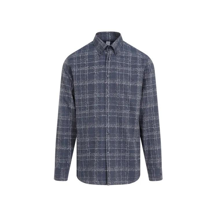 Berluti - Indigo Scritto Check Shirt - Größe 42 - blau