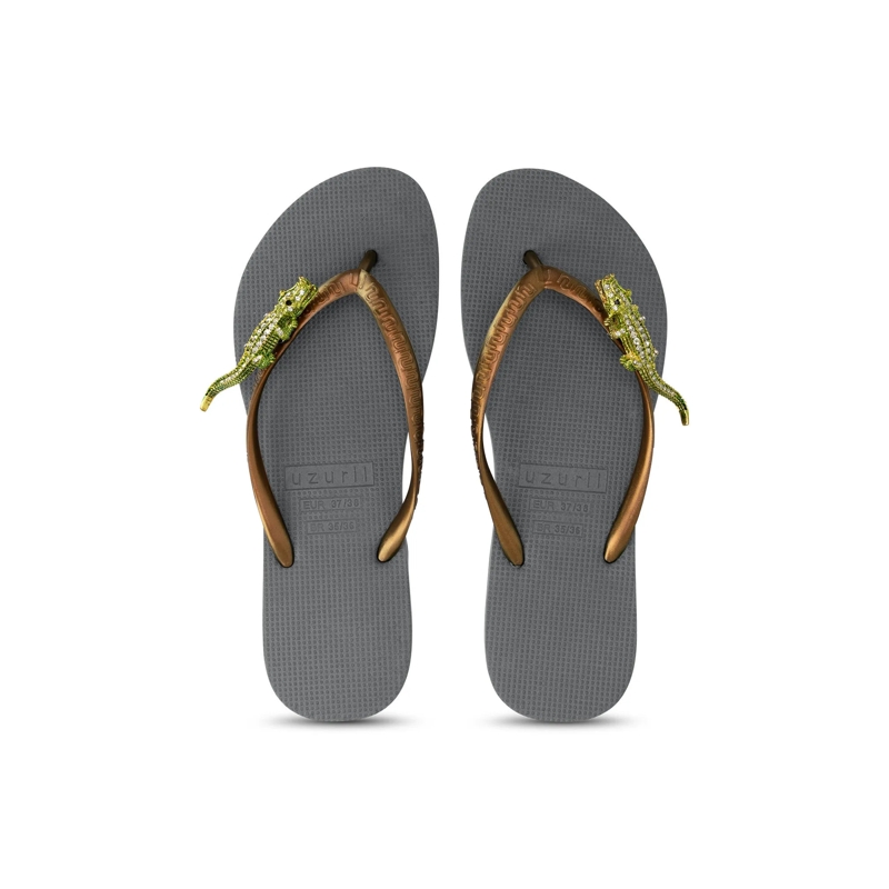 UZURII Flip Flops Zehentrenner Green Crocodile Switch silber