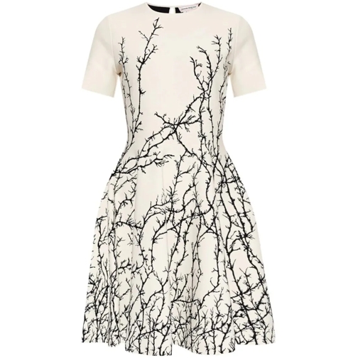 Alexander McQueen Black/White Thorn Branches Mini Dress White Mini-Kleider