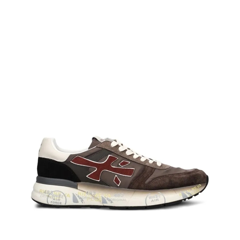 Premiata Lage-top sneaker Brown And Red Leather Sneakers Grey