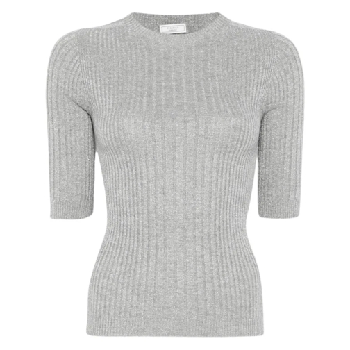 Peserico Top Metallic-Threading Knitted Top Grey Pull