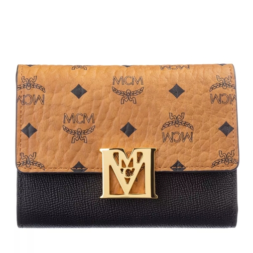 MCM Mena Visetos Leather Bl W-F31-1 3Fd Wallet Small Black Portefeuille à trois volets