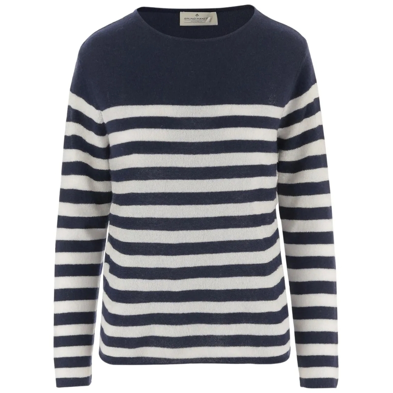 BRUNO MANETTI Pull Navy And White Striped Cashmere Sweater Black