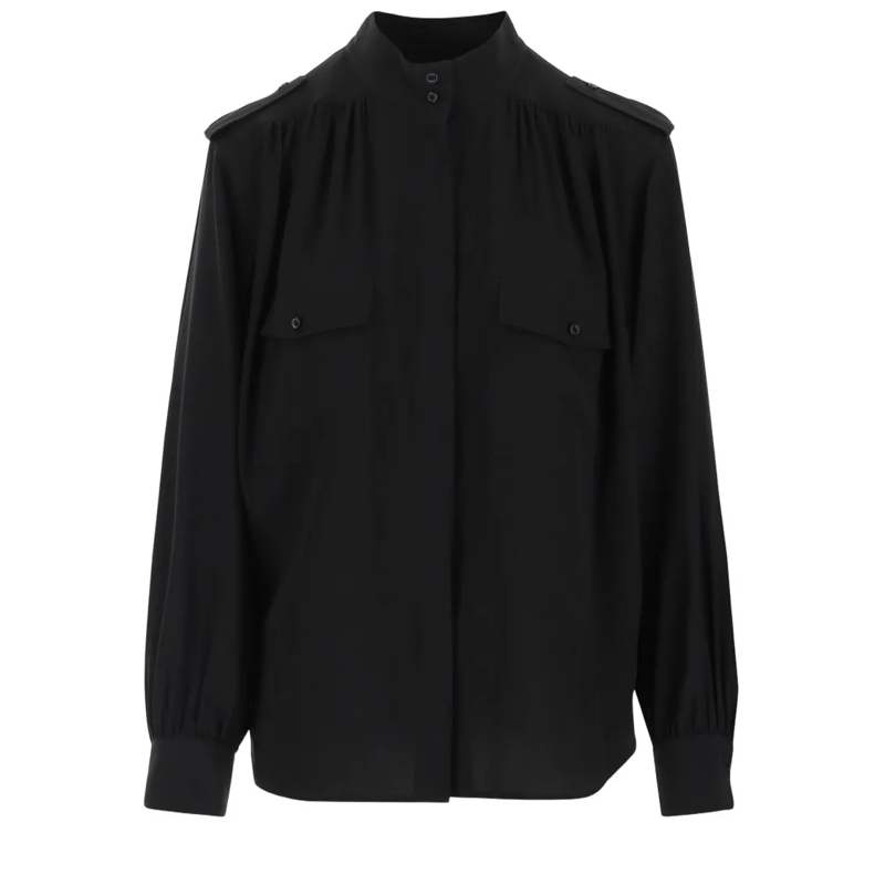 Chloé Overhemd Pleated Silk Crepe Shirt Black