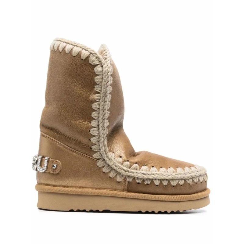 Mou Bottes Ankle Boots With Unique Stitched Detailing Brown